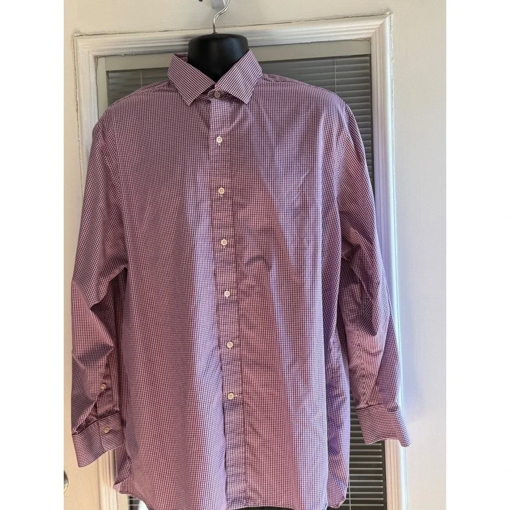 Polo Ralph Lauren Shirt Mens 17.5 34/35 Purple Gingham L/S pony on bottom